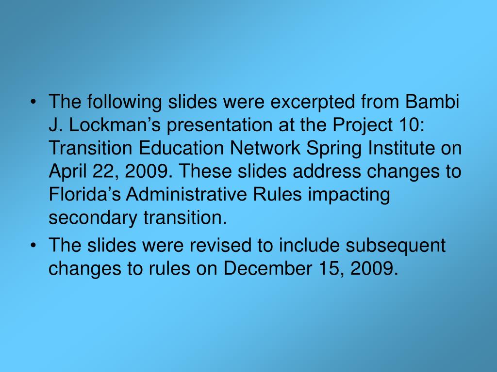 PPT Changes to Administrative Rules Impacting Secondary Transition