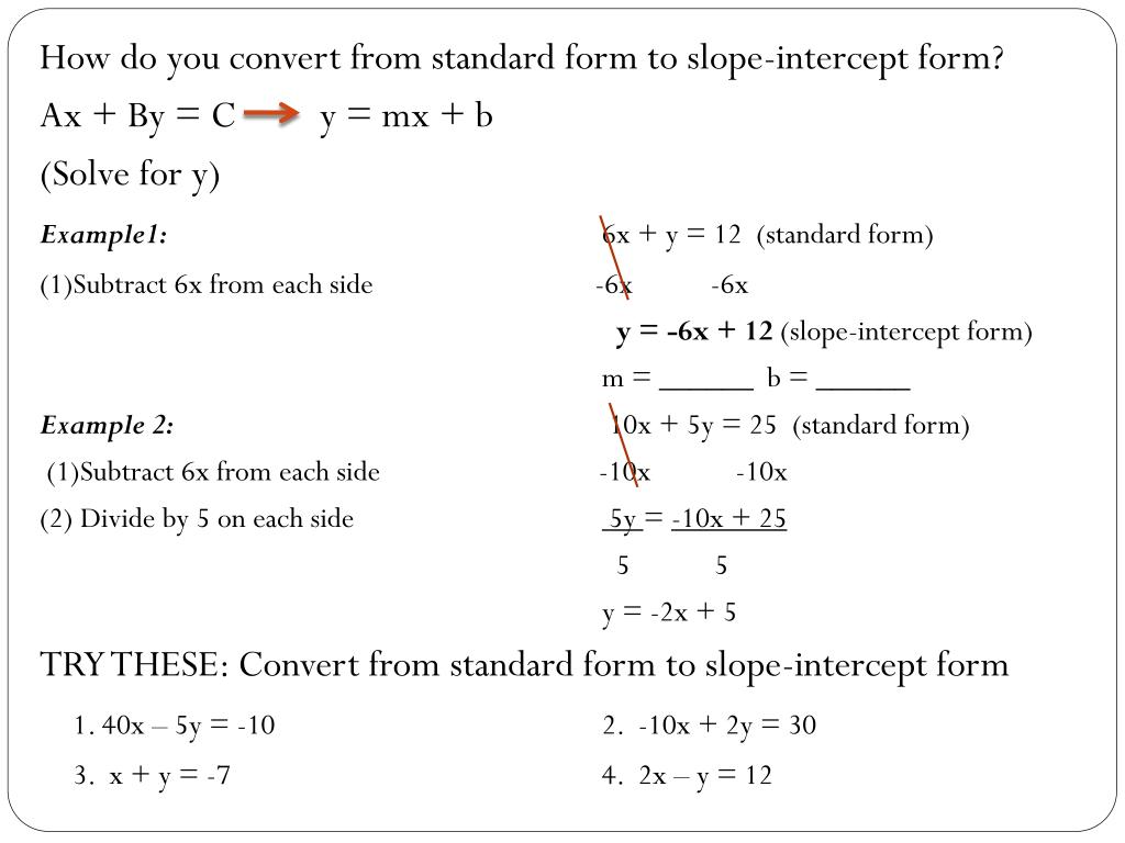 PPT Standard and SlopeIntercept Forms PowerPoint Presentation, free