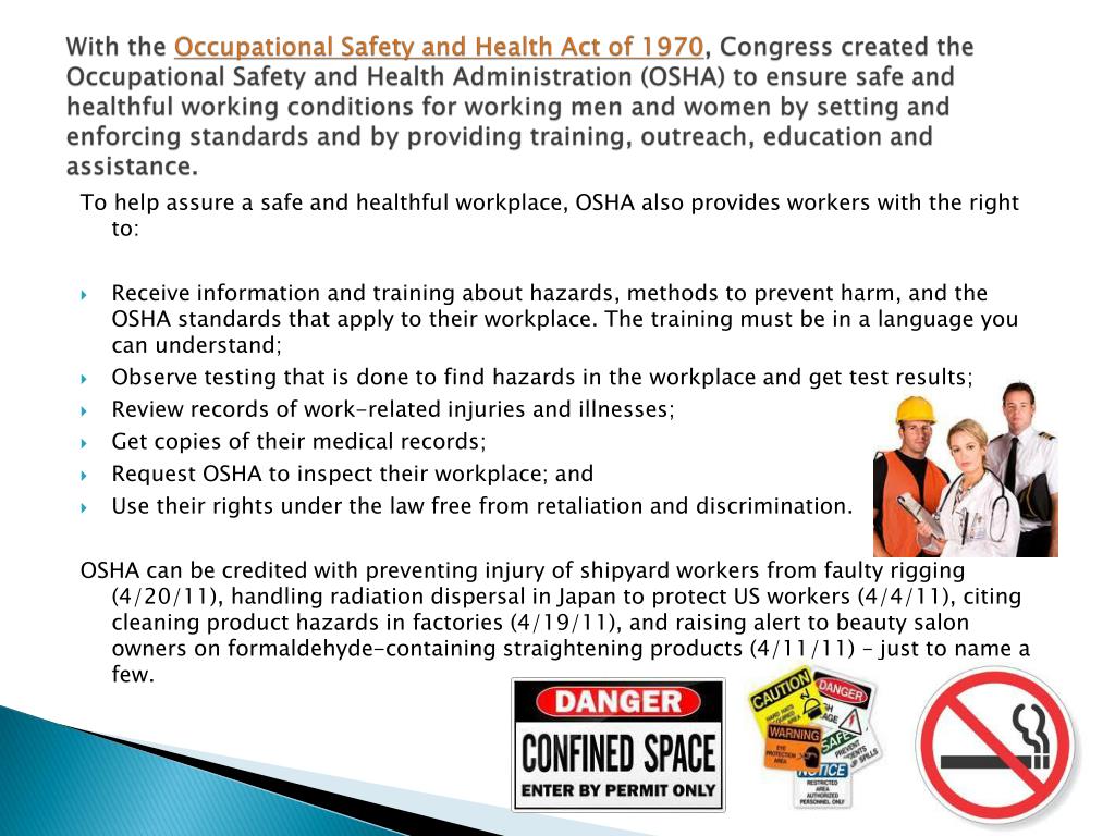 PPT The Occupational Safety and Health Act (OSHA) by Casey Williams P