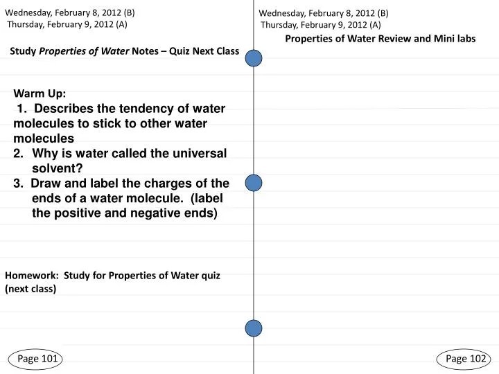 PPT Study Properties of Water Notes Quiz Next Class PowerPoint