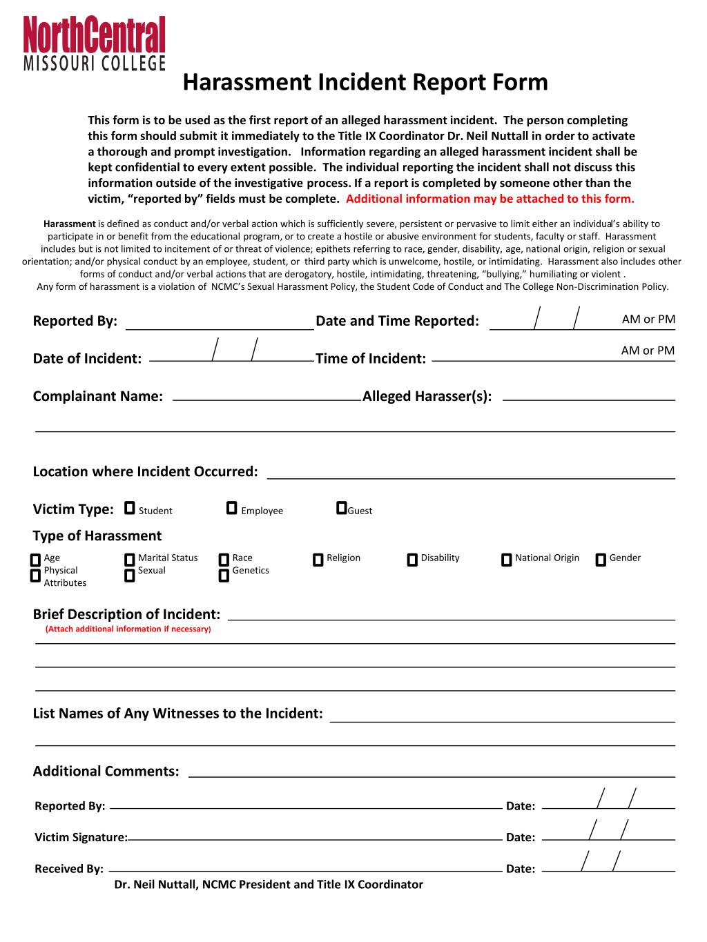 PPT Harassment Incident Report Form PowerPoint Presentation, free