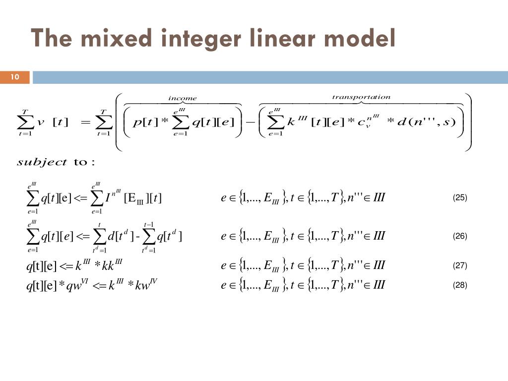 PPT A mixed integer linear programming model for production planning in the pig industry