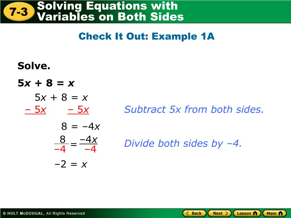 PPT Learn to solve equations with variables on both sides of the