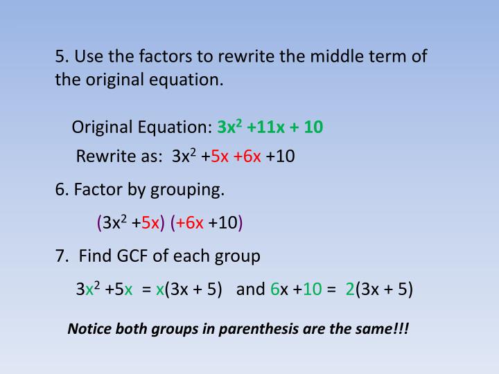 PPT AC Method of factoring ax 2 + bx +c PowerPoint Presentation ID