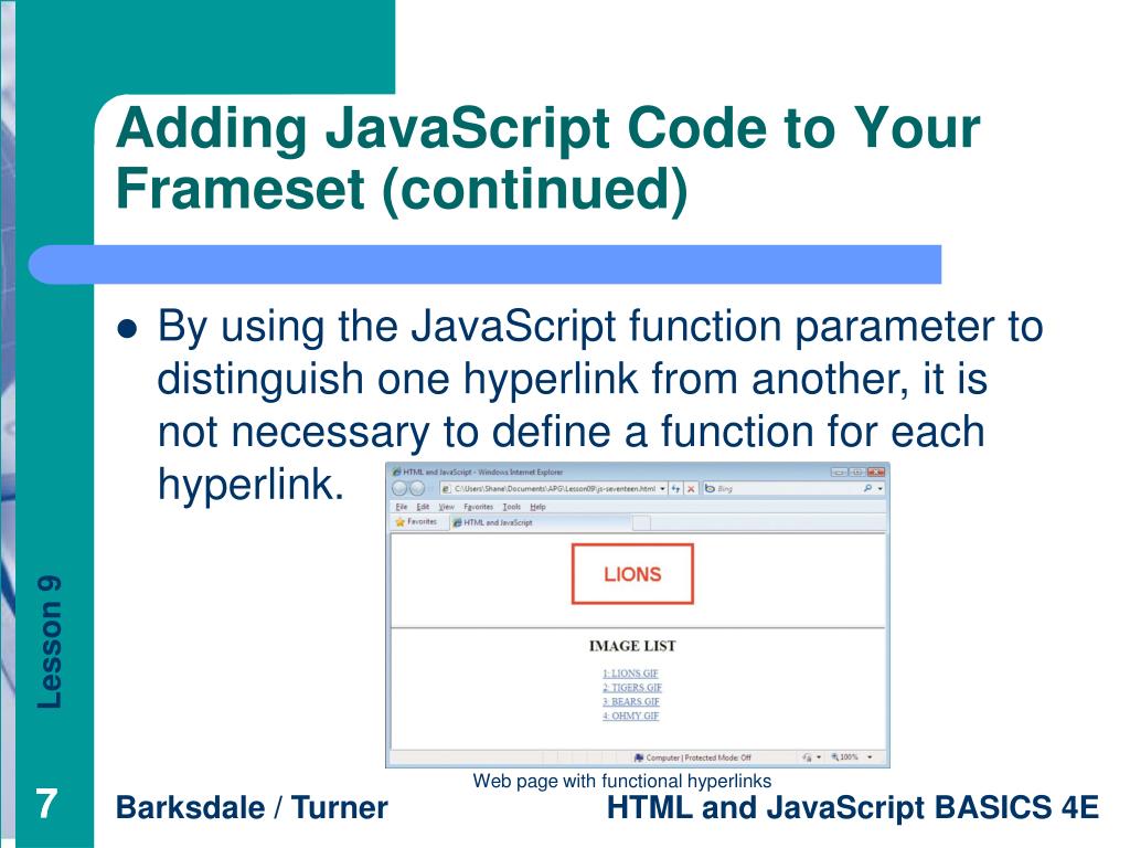 PPT Lesson 9 Using JavaScript with Frames PowerPoint Presentation