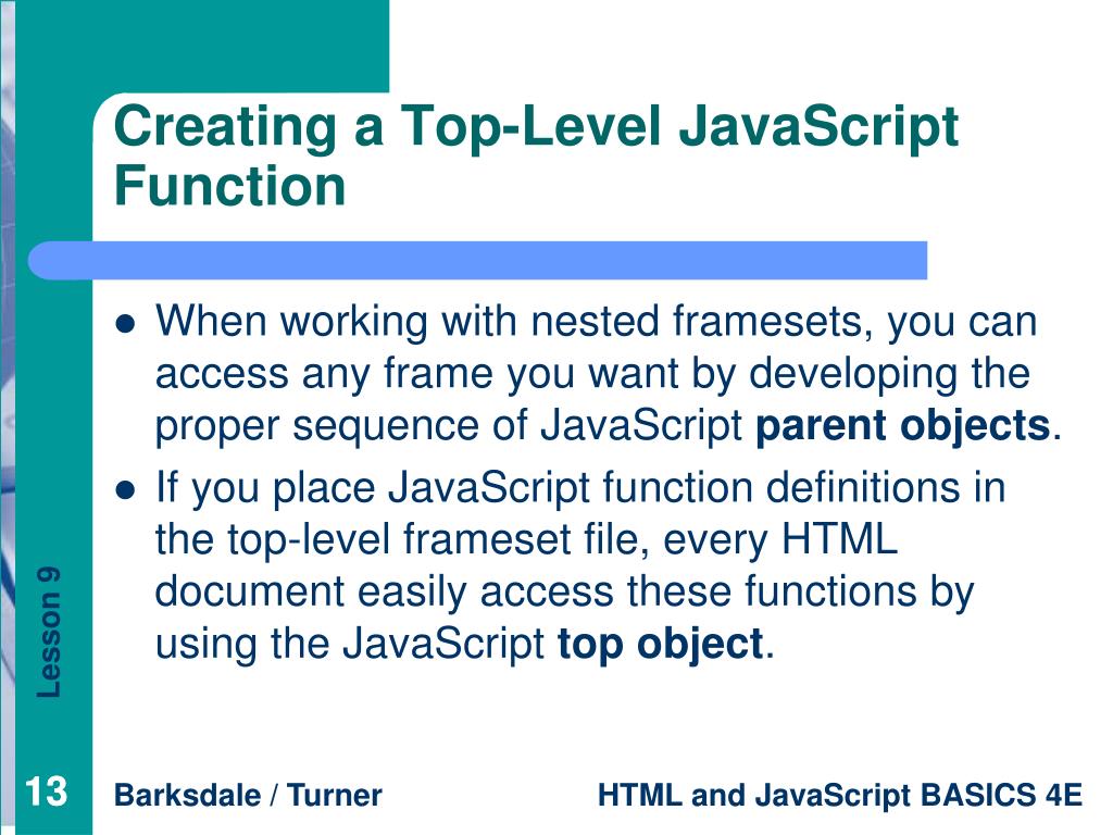 PPT Lesson 9 Using JavaScript with Frames PowerPoint Presentation