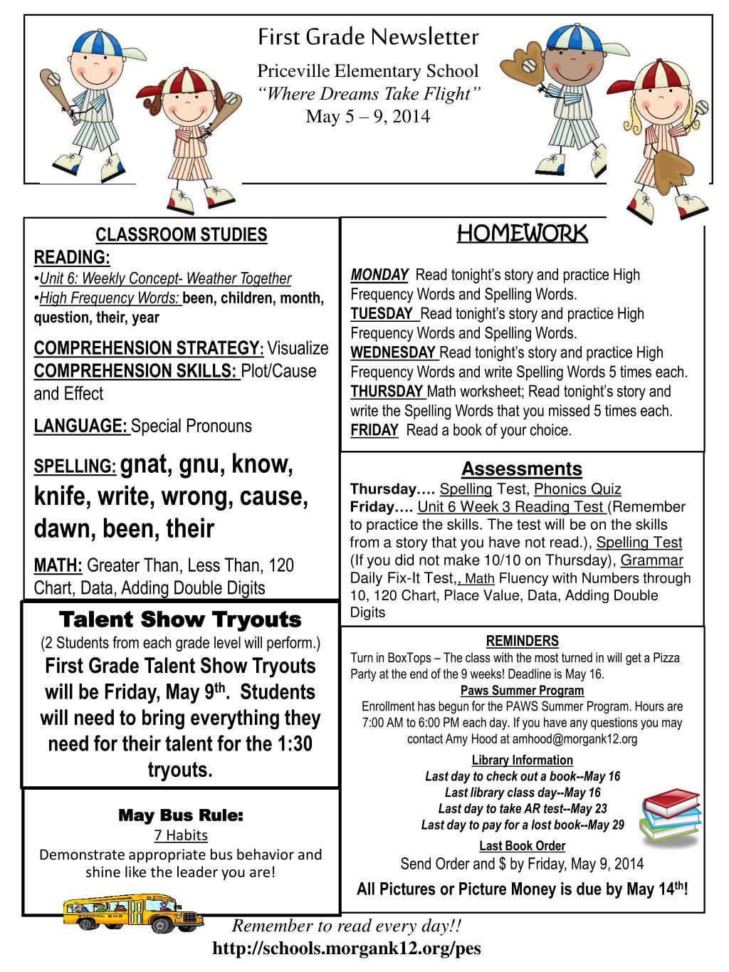 PPT First Grade Newsletter Priceville Elementary School PowerPoint