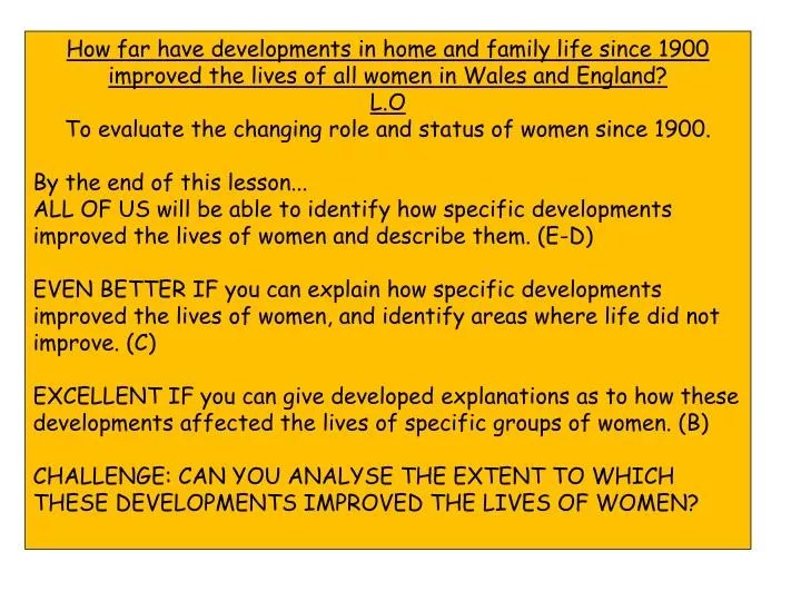 PPT HOW HAS THE ROLE OF WOMEN CHANGED SINCE 1900? PowerPoint