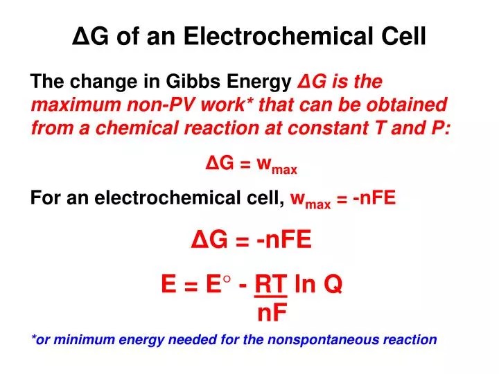 PPT Δ G of an Electrochemical Cell PowerPoint Presentation, free
