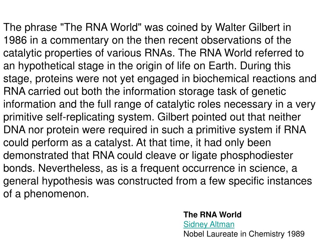 PPT The RNA World Sidney Altman 1989 Nobel Laureate in Chemistry