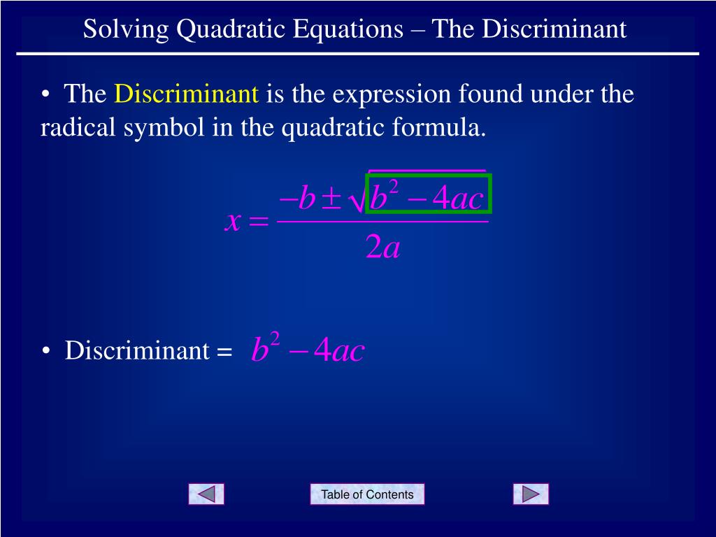PPT Solving Quadratic Equations The Discriminant PowerPoint Presentation ID2957580