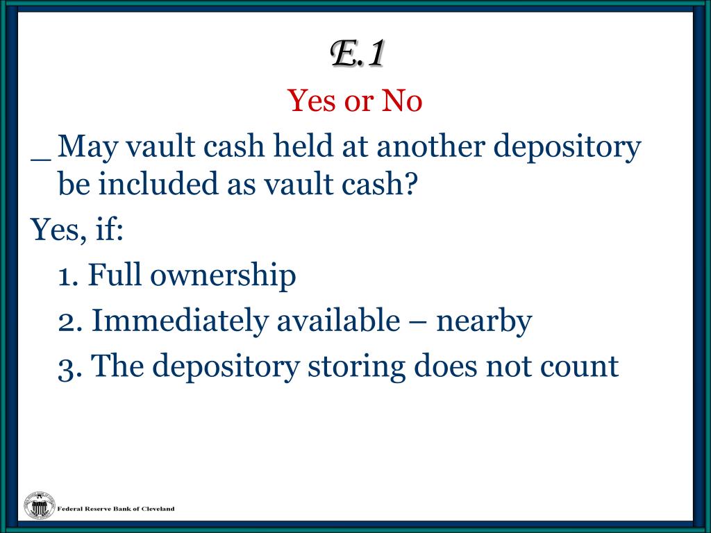 PPT E.1. Vault Cash PowerPoint Presentation, free download ID2988644