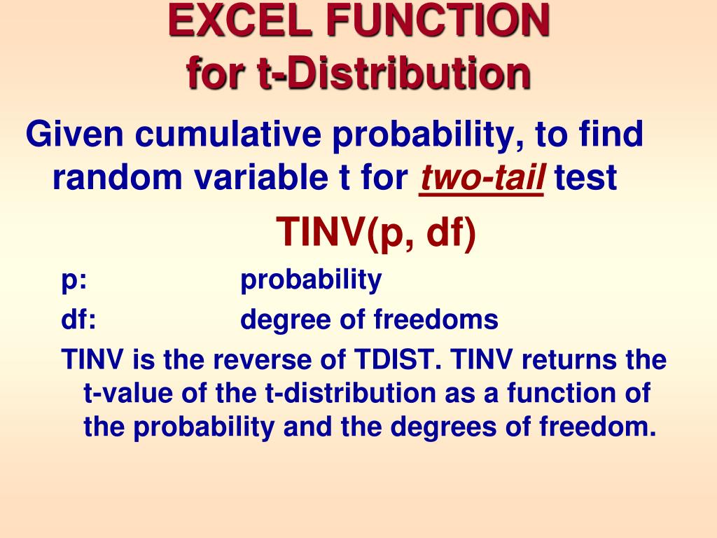 PPT EXCEL FUNCTION T Distribution PowerPoint Presentation, free