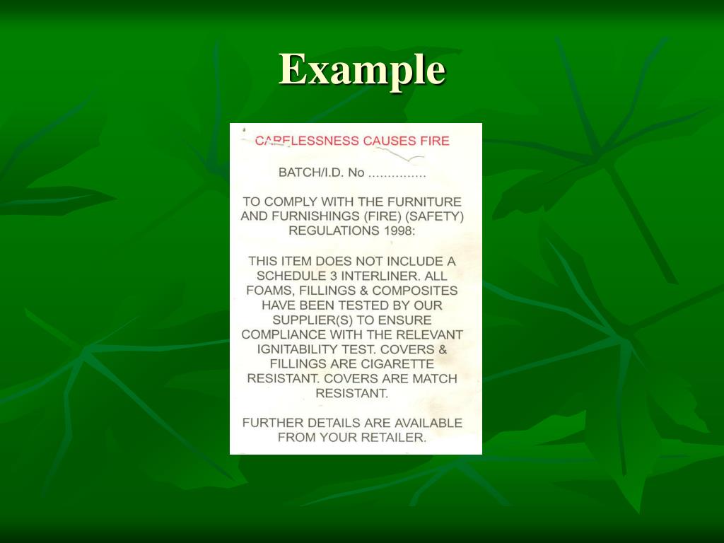 PPT Enforcement of the UK Furniture Fire and Safety Regulations 1988