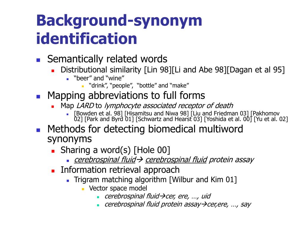 PPT ISMB 2003 presentation Extracting Synonymous Gene and Protein Terms from Biological