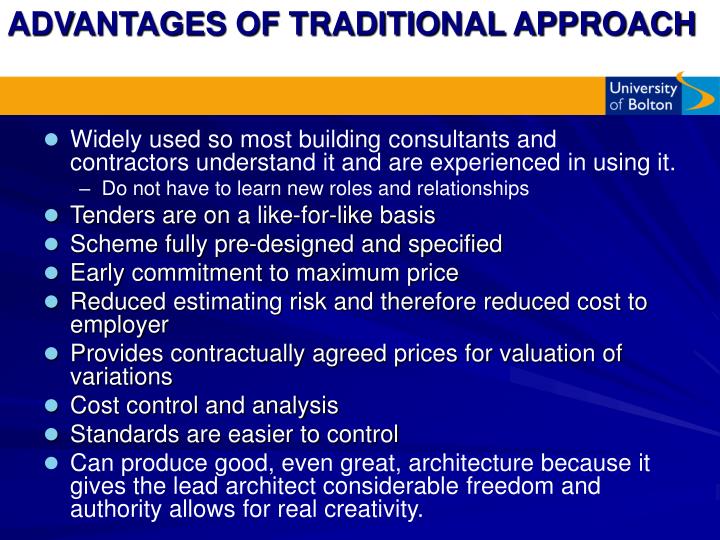 Traditional Procurement Method Advantage And Disadvantage Description