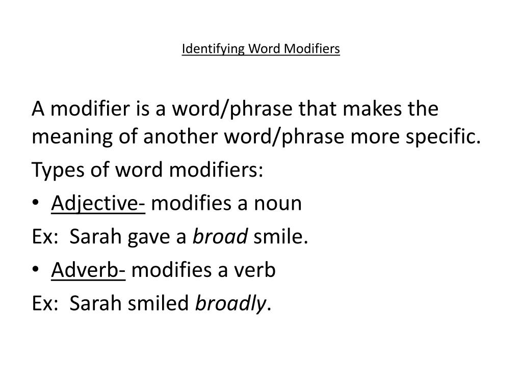 PPT Identifying Word Modifiers PowerPoint Presentation, free download