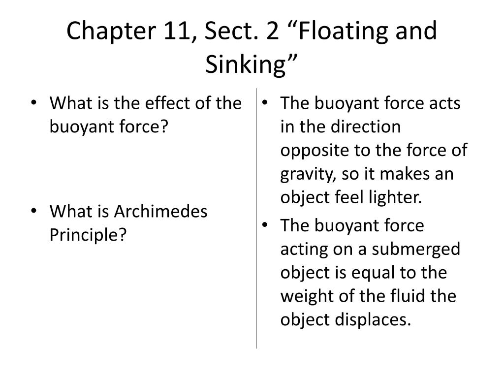 PPT Chapter 11, Sect. 2 “Floating and Sinking” PowerPoint