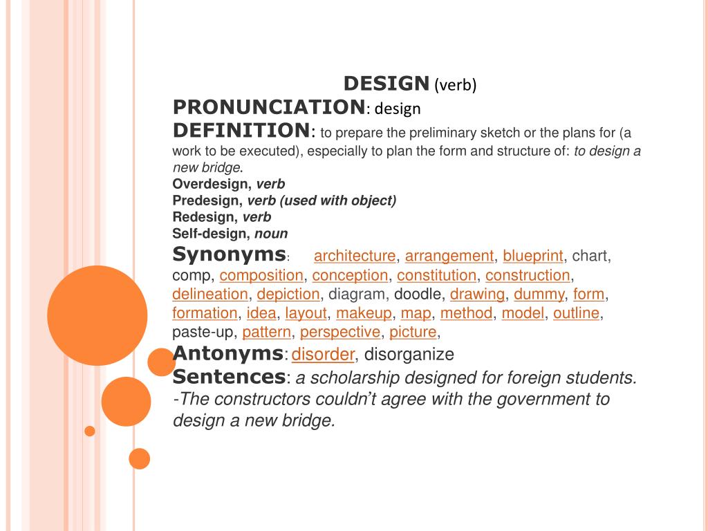 PPT DESIGN (verb) PRONUNCIATION design PowerPoint Presentation