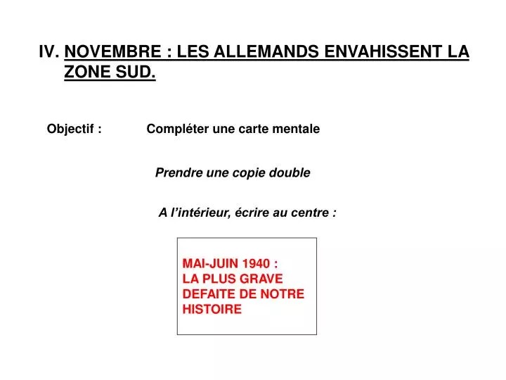 PPT NOVEMBRE LES ALLEMANDS ENVAHISSENT LA ZONE SUD. PowerPoint