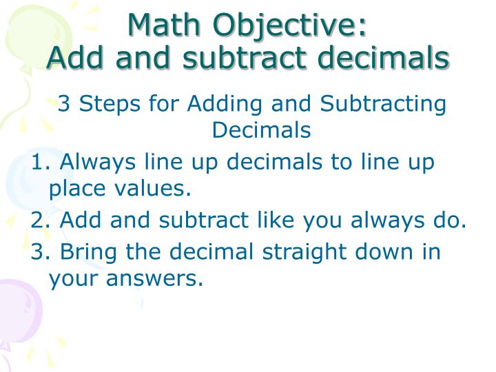 PPT Adding and Subtracting Decimals PowerPoint Presentation ID3090518