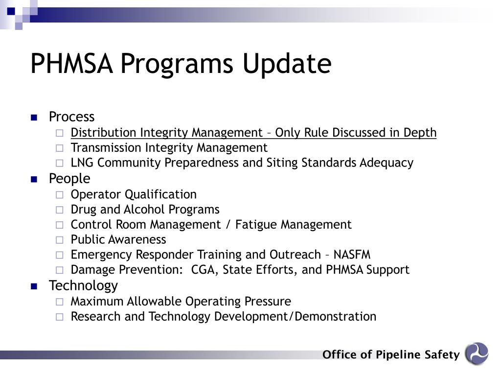 PPT PHMSA Pipeline Safety Programs Update PowerPoint Presentation