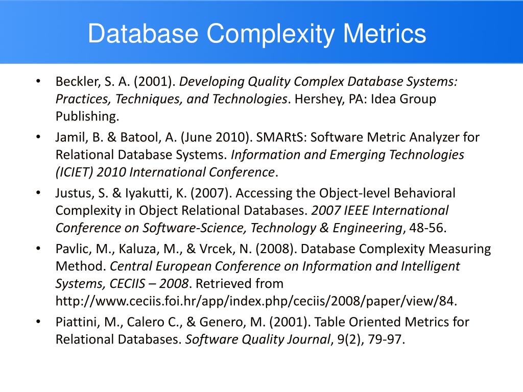 PPT Database Complexity Metrics PowerPoint Presentation, free