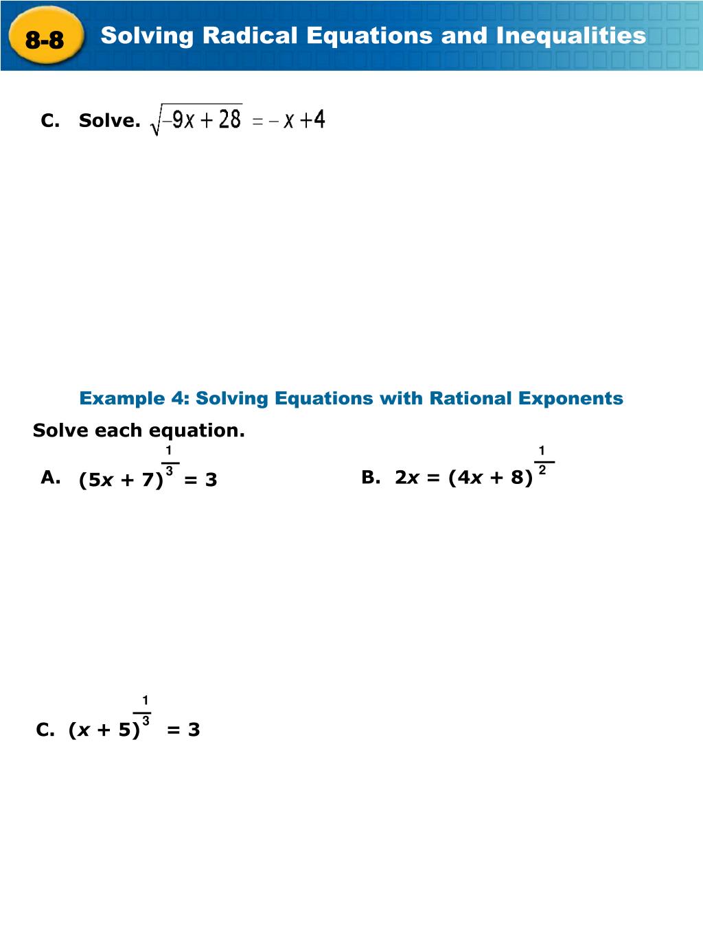 PPT Solve radical equations and inequalities. PowerPoint Presentation