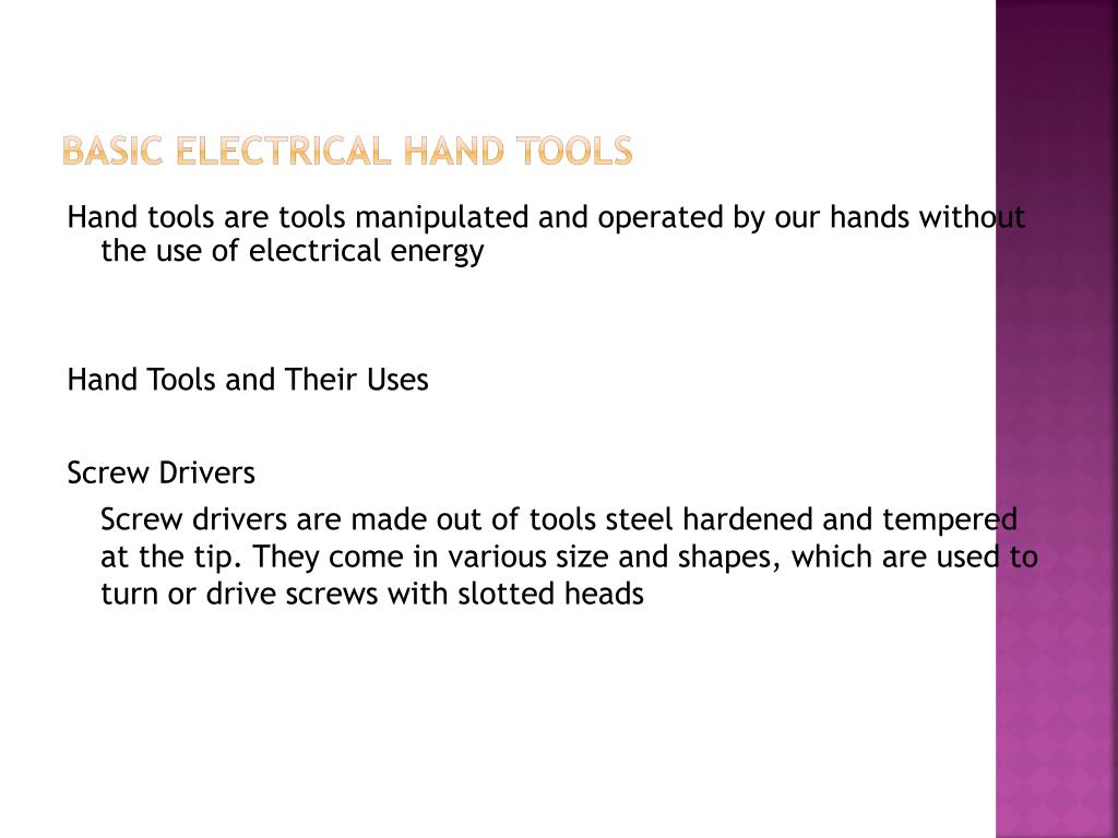 PPT Basic electrical Tools and Tackles PowerPoint Presentation, free