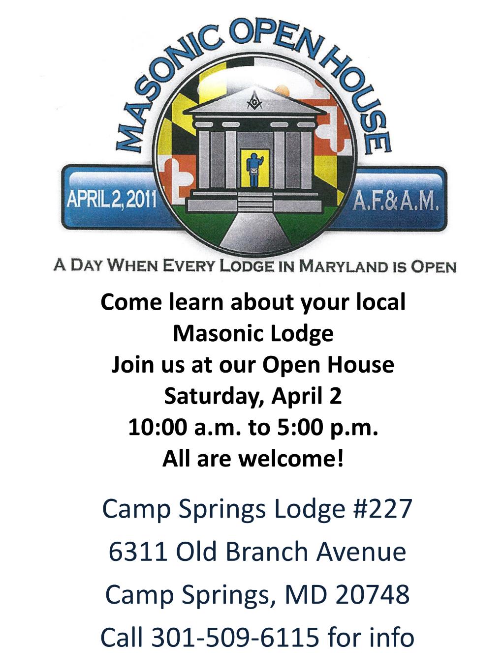 PPT Camp Springs Lodge 227 6311 Old Branch Avenue Camp Springs, MD