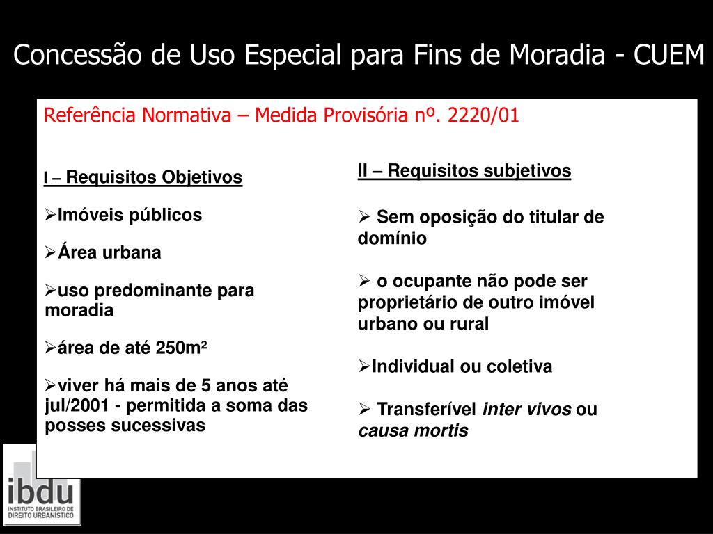PPT Reflexo da Concessão de Uso Especial para fins de Moradia no