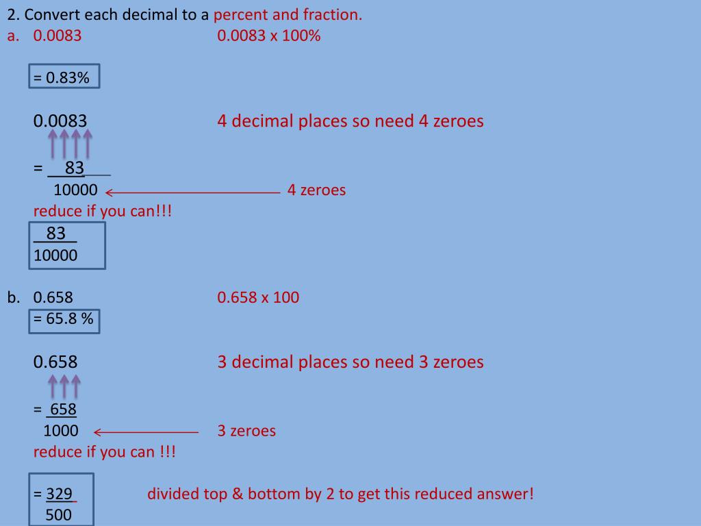 PPT B Fractions, Decimals, and Percents I Convert Fractions to