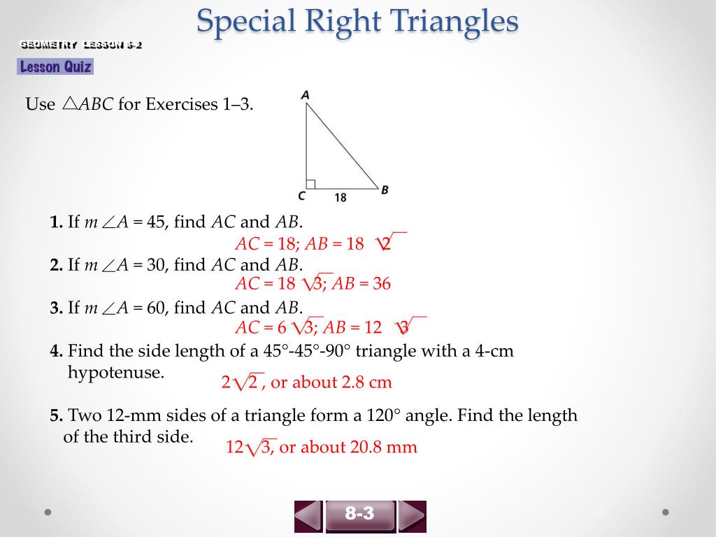 PPT 83 Special Right Triangles PowerPoint Presentation, free