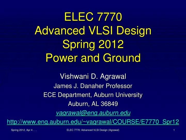 PPT ELEC 7770 Advanced VLSI Design Spring 2012 Power and Ground