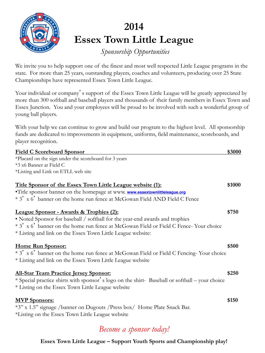 PPT 2014 Essex Town Little League PowerPoint Presentation, free