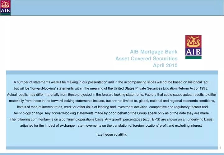 PPT AIB Mortgage Bank Asset Covered Securities April 2010 PowerPoint
