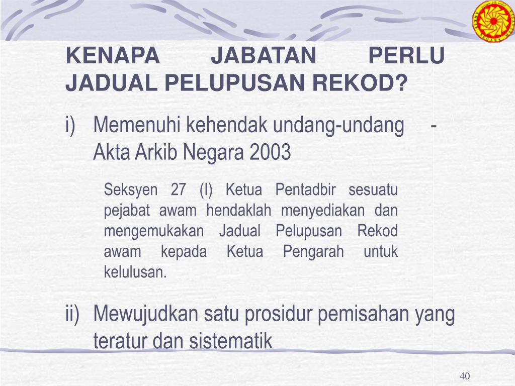 PPT TAKLIMAT PROGRAM PELUPUSAN REKOD ARKIB NEGARA MALAYSIA PowerPoint
