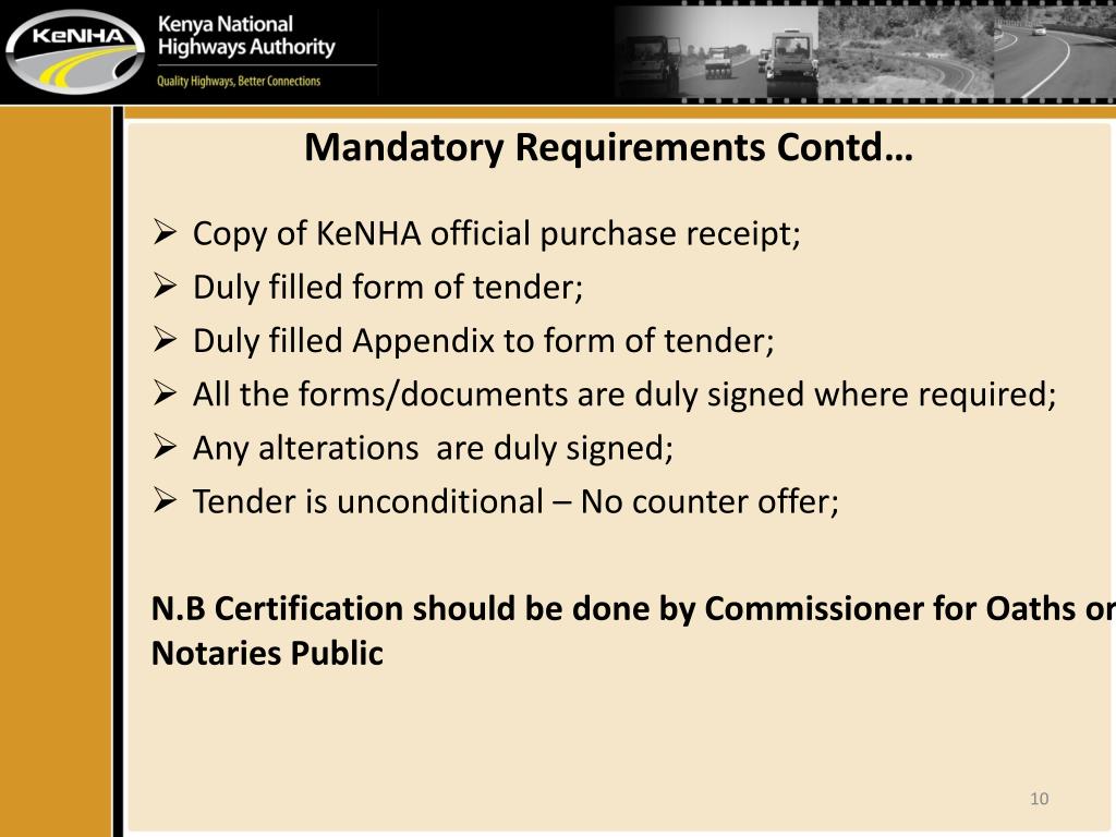 PPT PRESENTATION ON TENDERING REQUIREMENTS PowerPoint Presentation