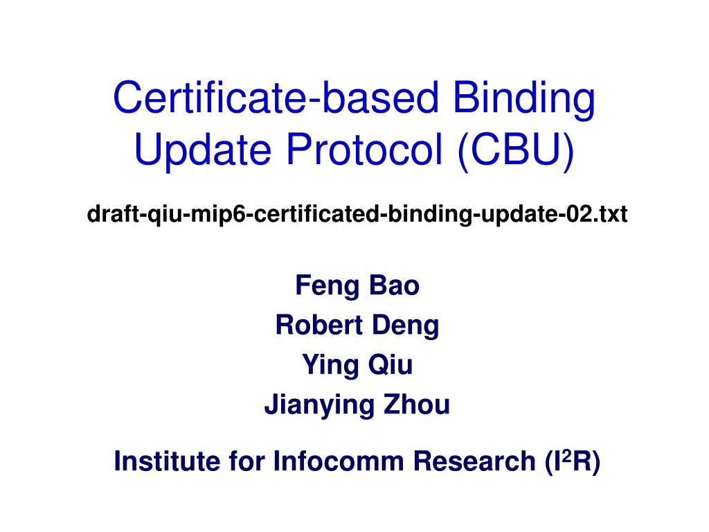 PPT Certificatebased Binding Update Protocol (CBU) PowerPoint
