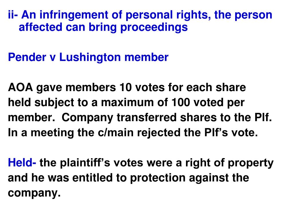 PPT Proper Plaintiff rule and Majority Rule Foss v Harbottle