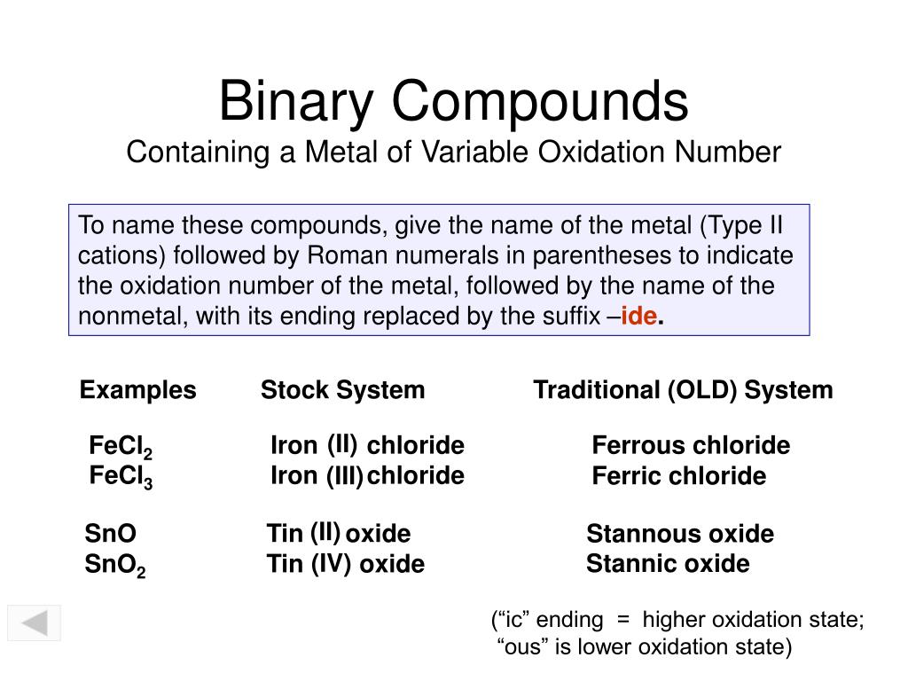 PPT Binary Compounds Containing a Metal of Variable Oxidation Number