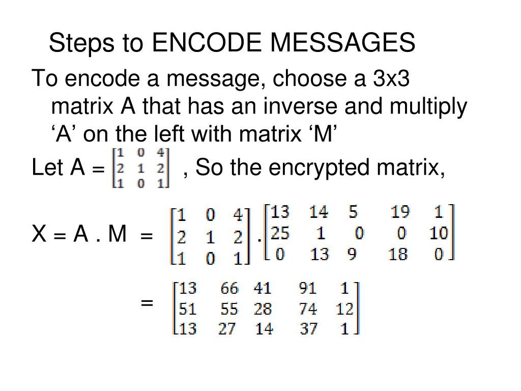 How to encode a message using matrices vfeapex