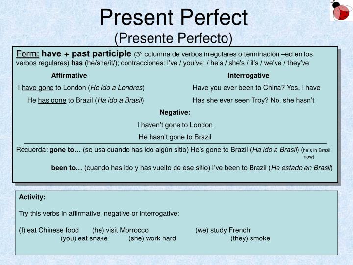PPT Present Perfect (Presente Perfecto) PowerPoint
