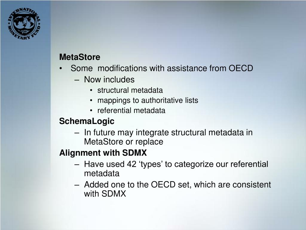 PPT IMF Approach to Storing Metadata with Macroeconomic Statistics