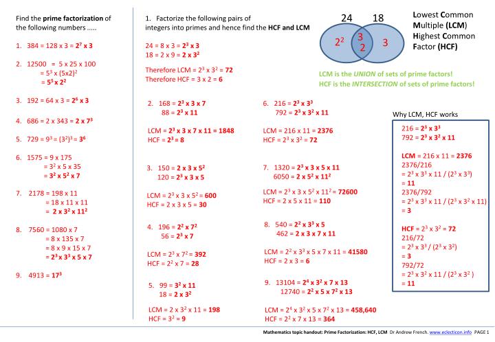 PPT Find the prime factorization of the following numbers.. 1