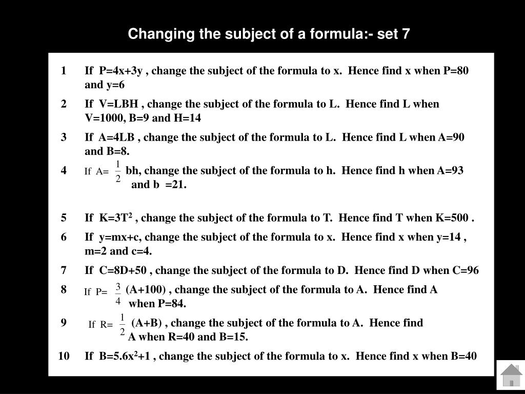 PPT Changing the Subject of a formula PowerPoint Presentation, free