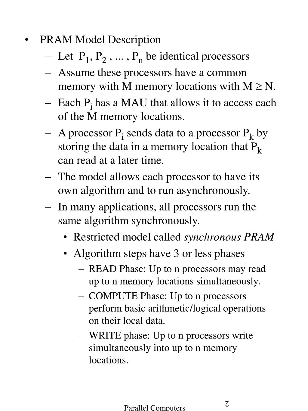 PPT The PRAM Model for Parallel Computation (Chapter 2) PowerPoint