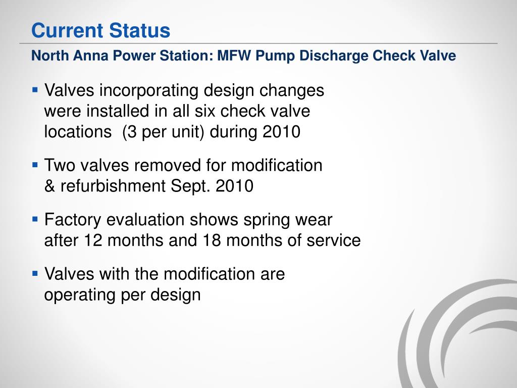 PPT MFW Pump Discharge Check Valve OE Follow Up PowerPoint