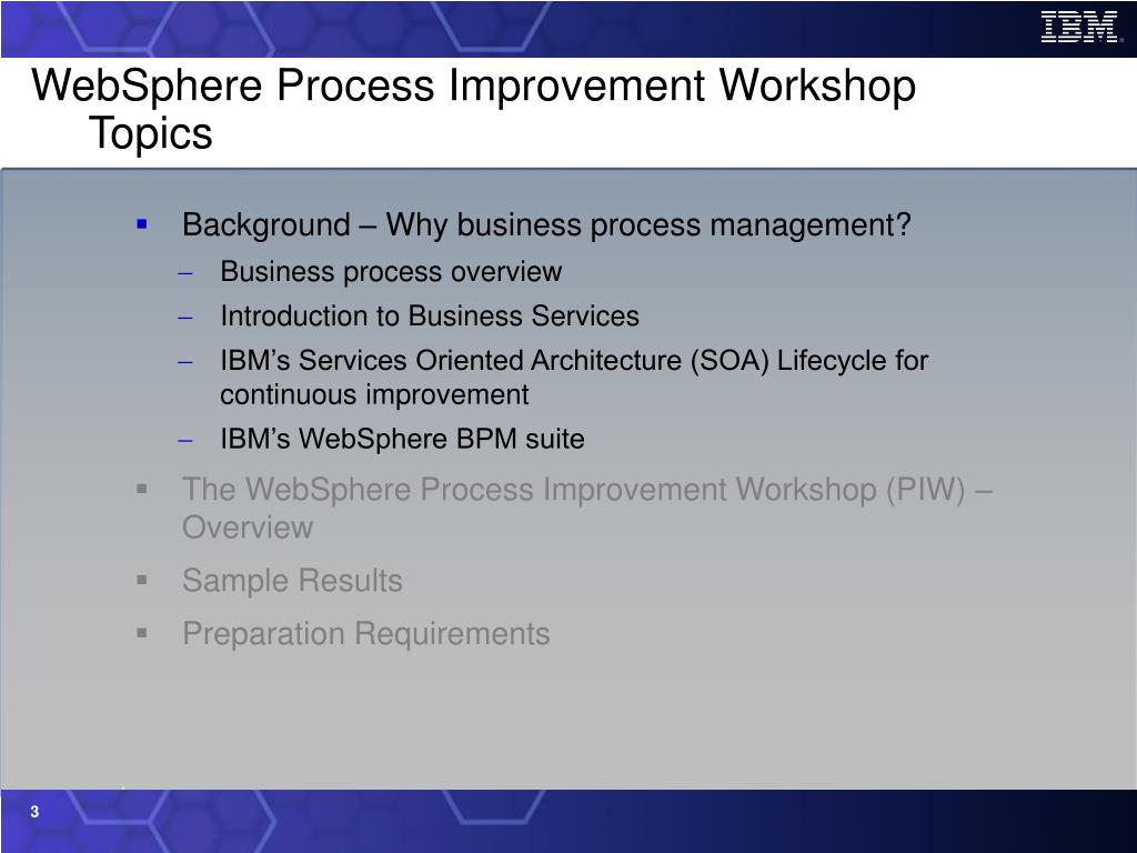 PPT WebSphere Process Improvement Overview and preparation
