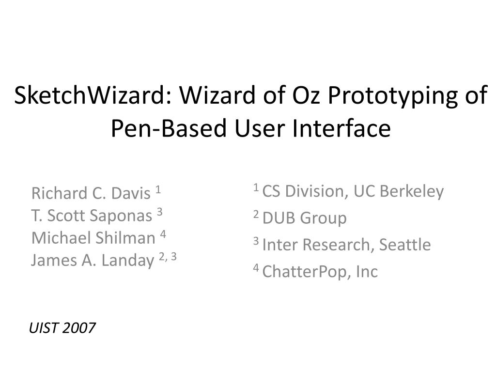 PPT SketchWizard Wizard of Oz Prototyping of PenBased User